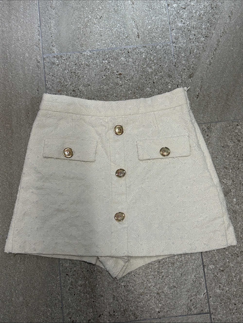 Zara white Tweed Button-Front Skort